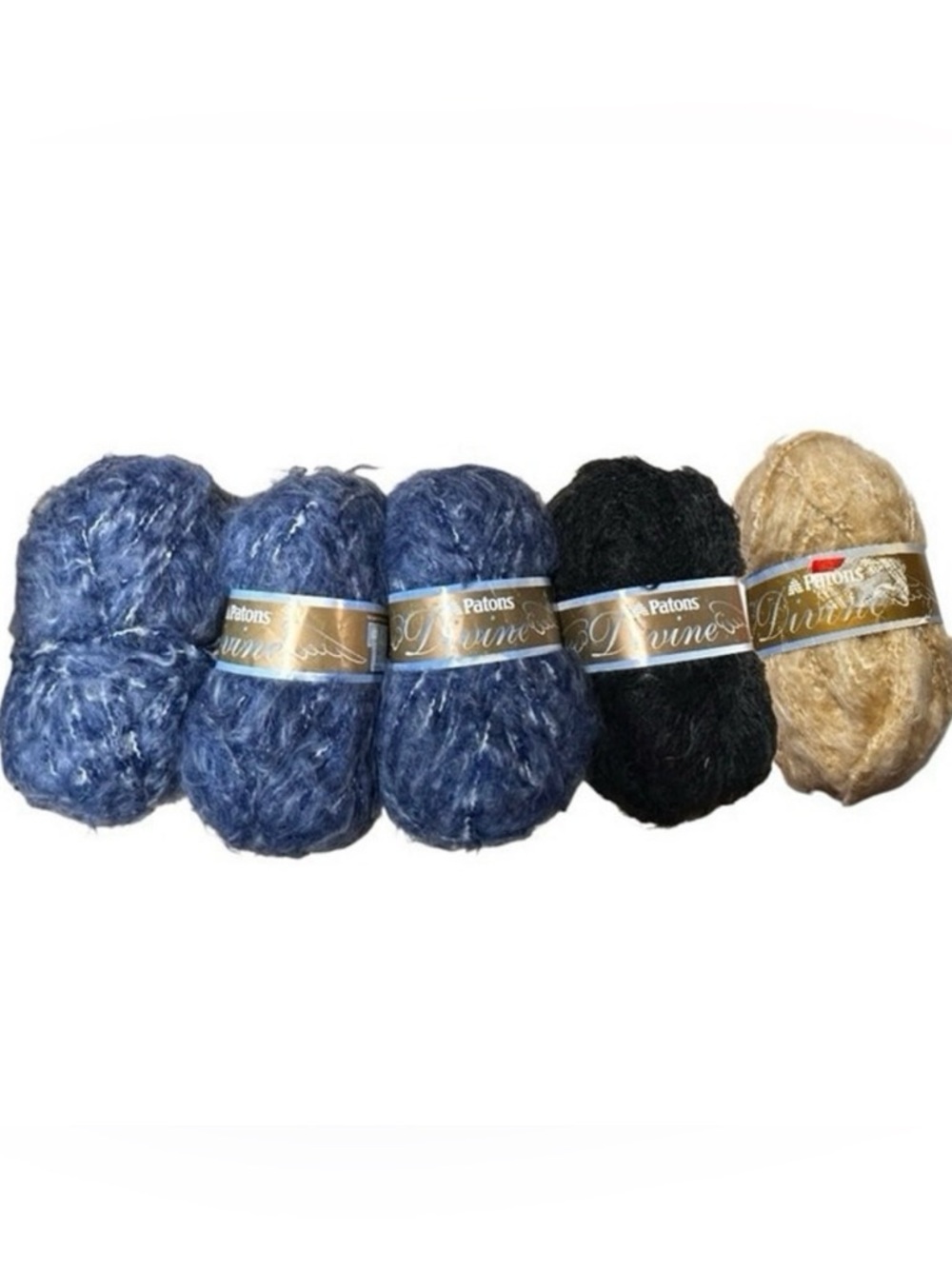 Patons Divine Yarn Lot 5 of  Denim Storm 3 Skeins Night Sky 1 & Soft Earth 1